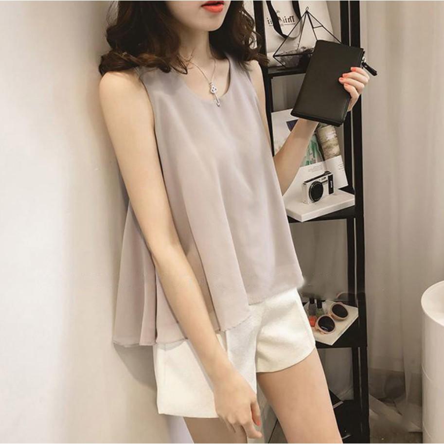 Áo kiểu nữ sát nách voan 2 lớp siêu xinh chất cát chống nhăn - Chất cát