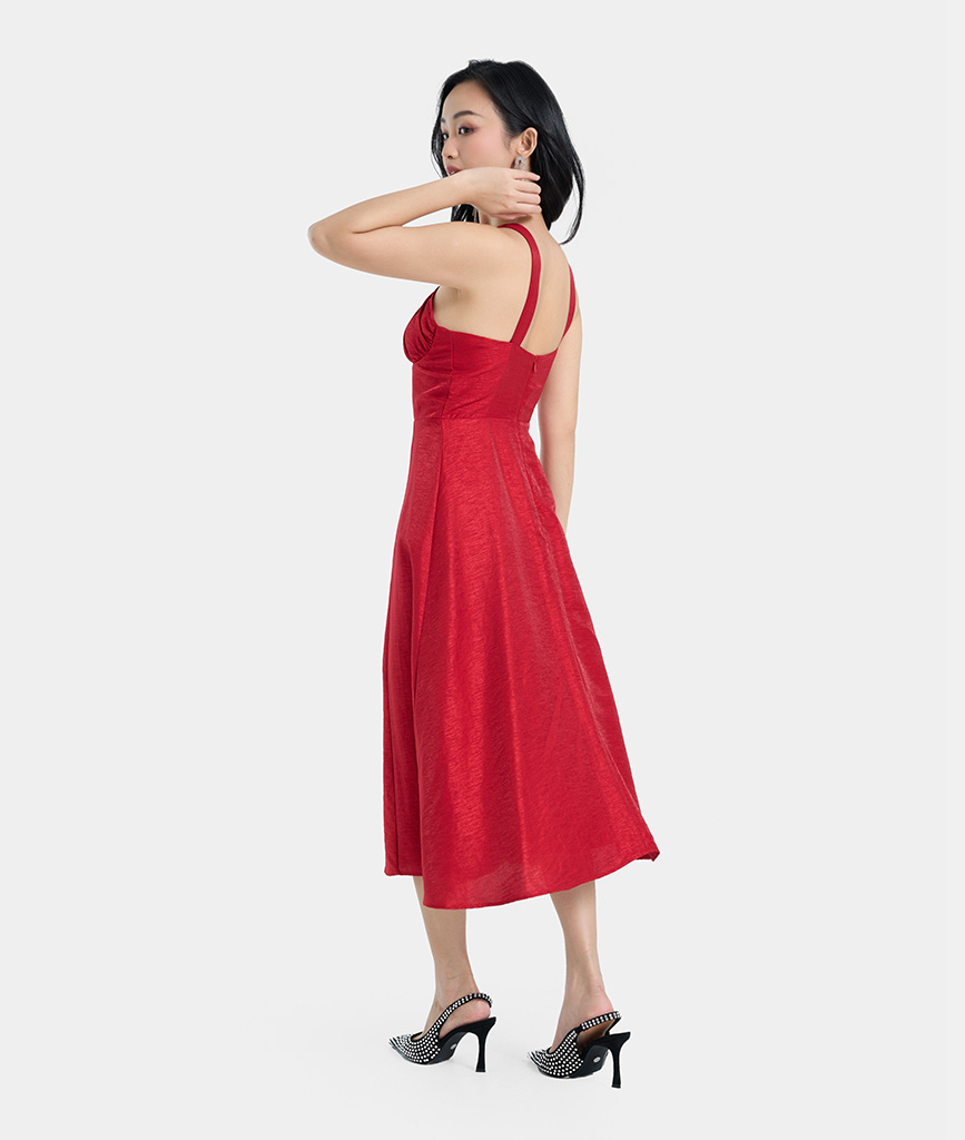 Đầm Cổ Yếm Nữ Thời Trang HNOSS Form Dài Xoắn Dây HNDLU085