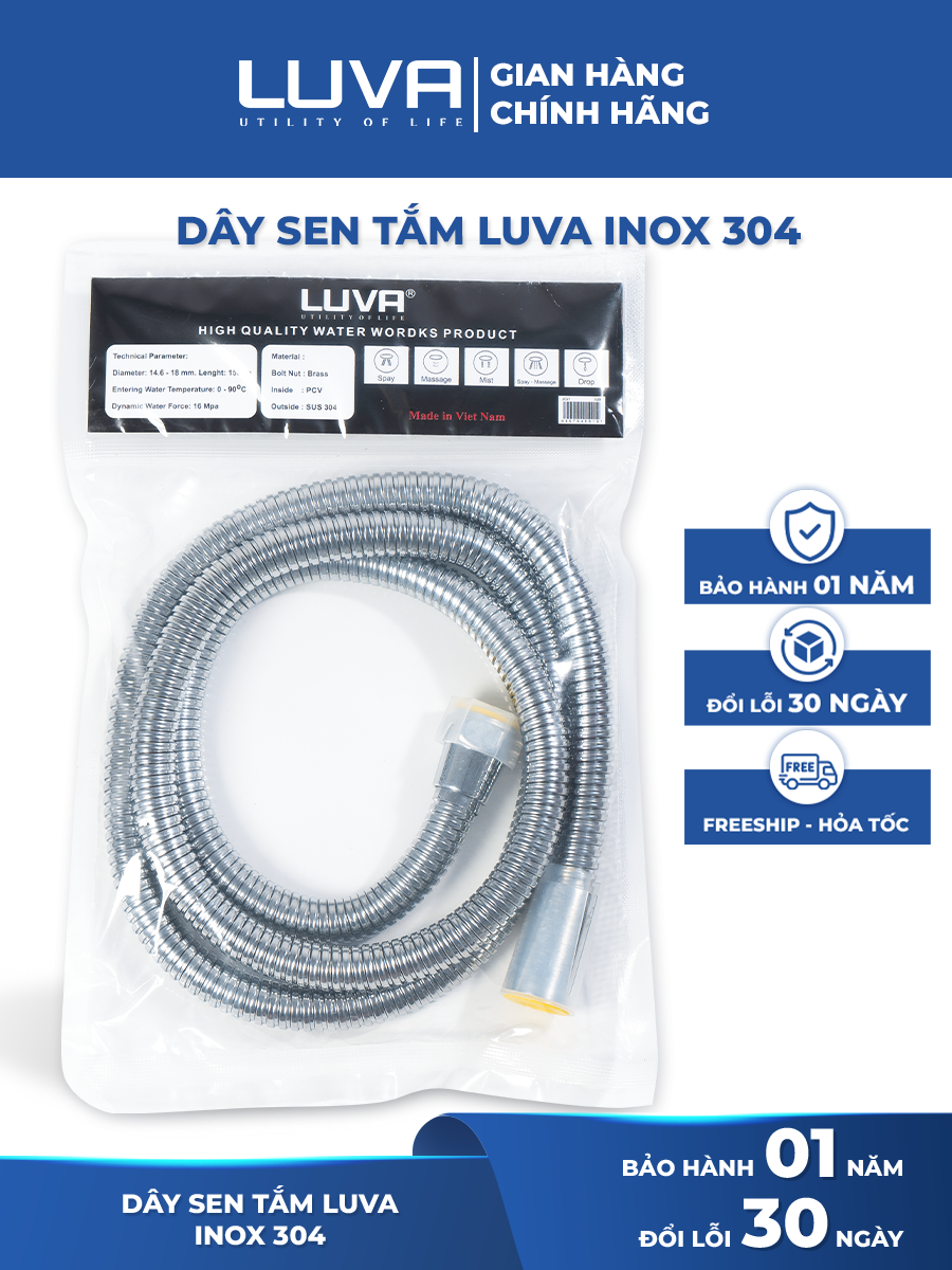 Combo vòi sen LUVA VS6 kèm dây sen LUVA, BH 1 năm-Hàng chính hãng