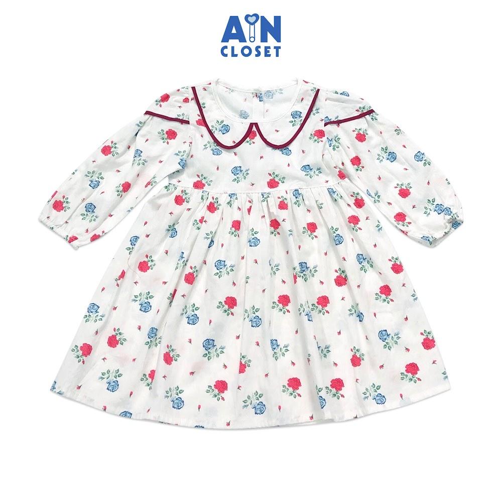 Đầm tay dài bé gái họa tiết Hoa hồng tiểu muội cotton - AICDBGHLQDY6 - AIN Closet