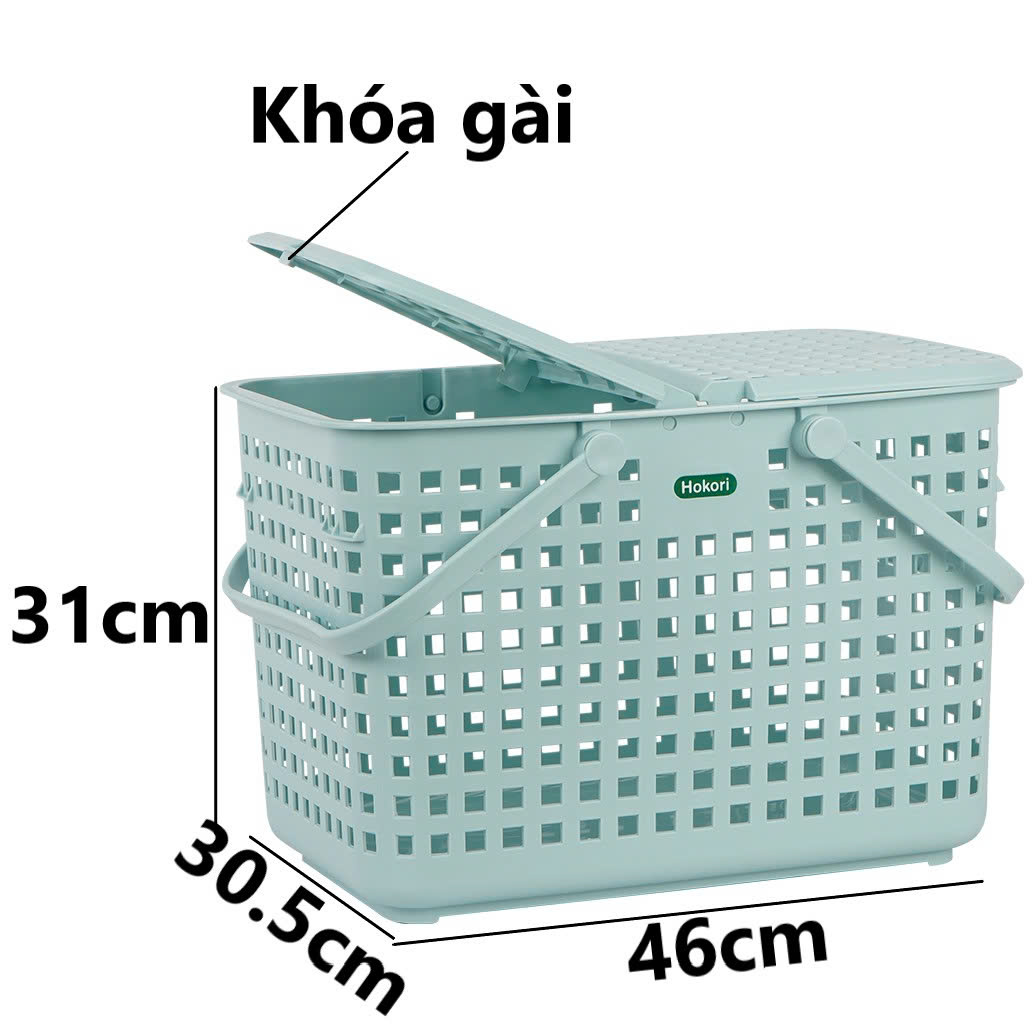 Giỏ đựng đồ sơ sinh hokori (2608), làn nhựa đựng đồ đi sinh nhựa Việt Nhật có nắp