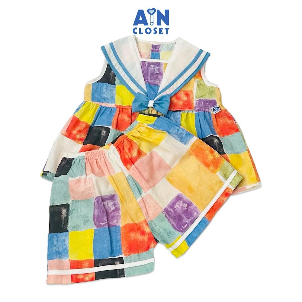 Bộ quần áo ngắn bé gái họa tiết Ô Vuông cotton - AICDBG3BMC2B - AIN Closet
