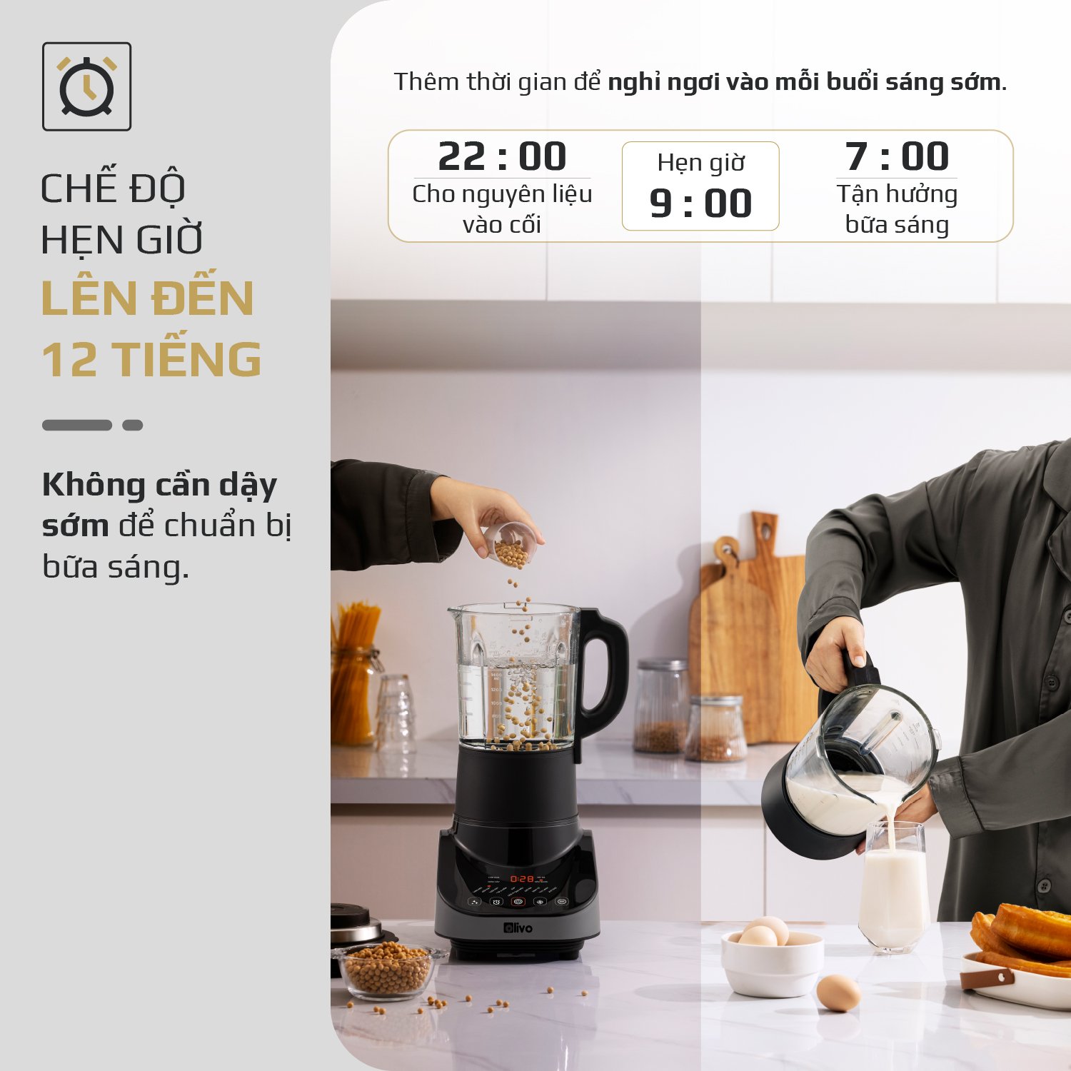 Máy Xay Nấu Đa Năng OLIVO CB20 - Độ Ồn Thấp Nhất - Chống Trào Tuyệt Đối - Vệ Sinh Khử Khuẩn - Chống Dính Gốm - Hàng Chính Hãng