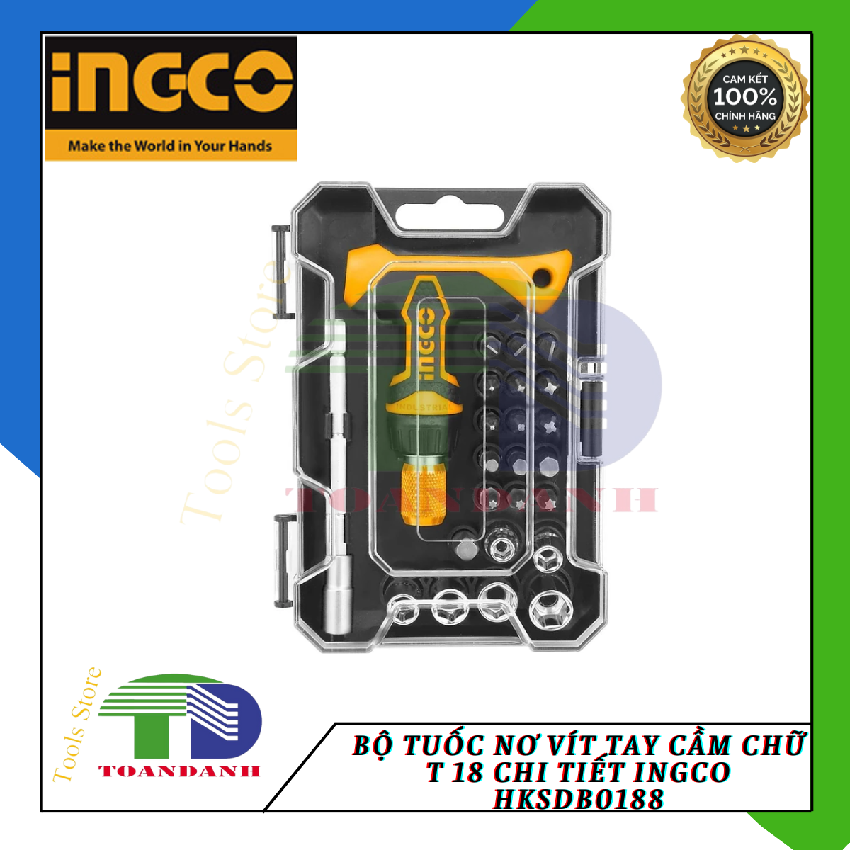 Bộ tuốc nơ vít tay cầm chữ T 18 chi tiết INGCO HKSDB0188