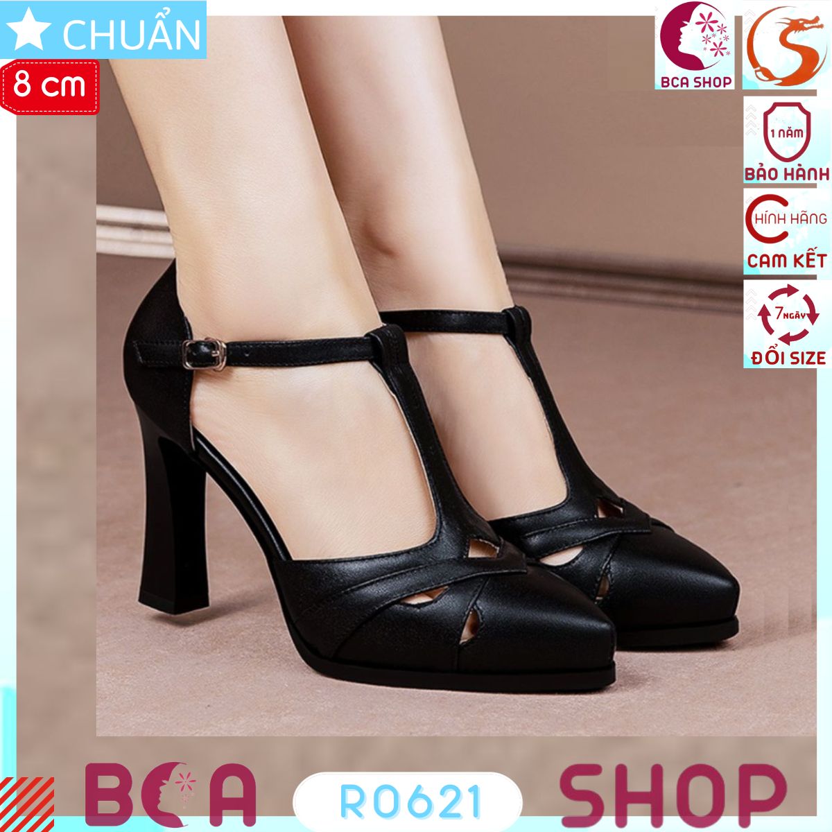 Giày cao gót công sở nữ 8p RO621 màu đen ROSATA tại BCASHOP kiểu dáng thanh lịch, tôn dáng và sang trọng