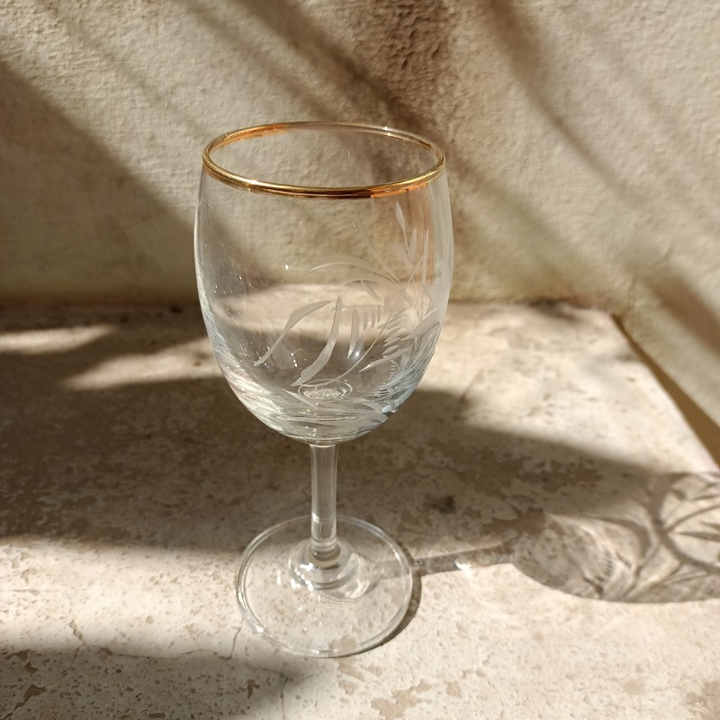Bộ 6 Ly Thủy Tinh Vang Trắng Classic White Wine Viền Vàng Mài Hoa Cao Cấp