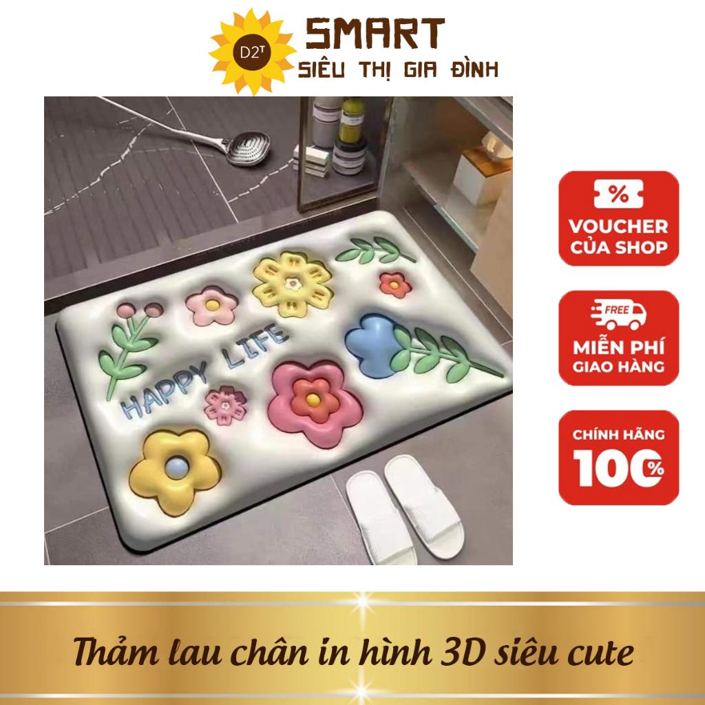 Thảm lau chân in hình 3D siêu cute mẫu hot 2023, thảm chùi chân thấm nước 3s GANA, kích thước 40*60CM