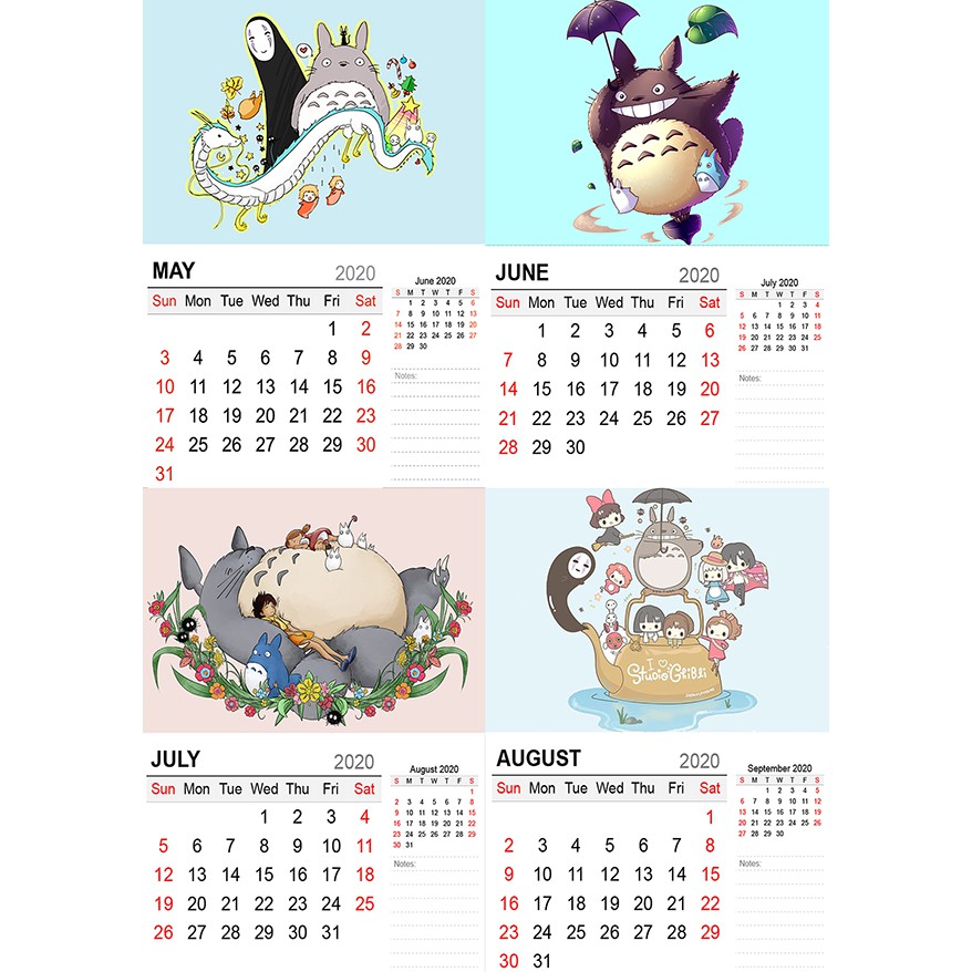 Lịch treo tường totoro size A4 13 tờ dễ thương 2020 anime chibi trang trí trưng bày tặng thẻ Vcone