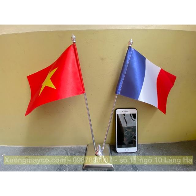 Cờ để bàn đế đôi inox Việt Nam - Pháp
