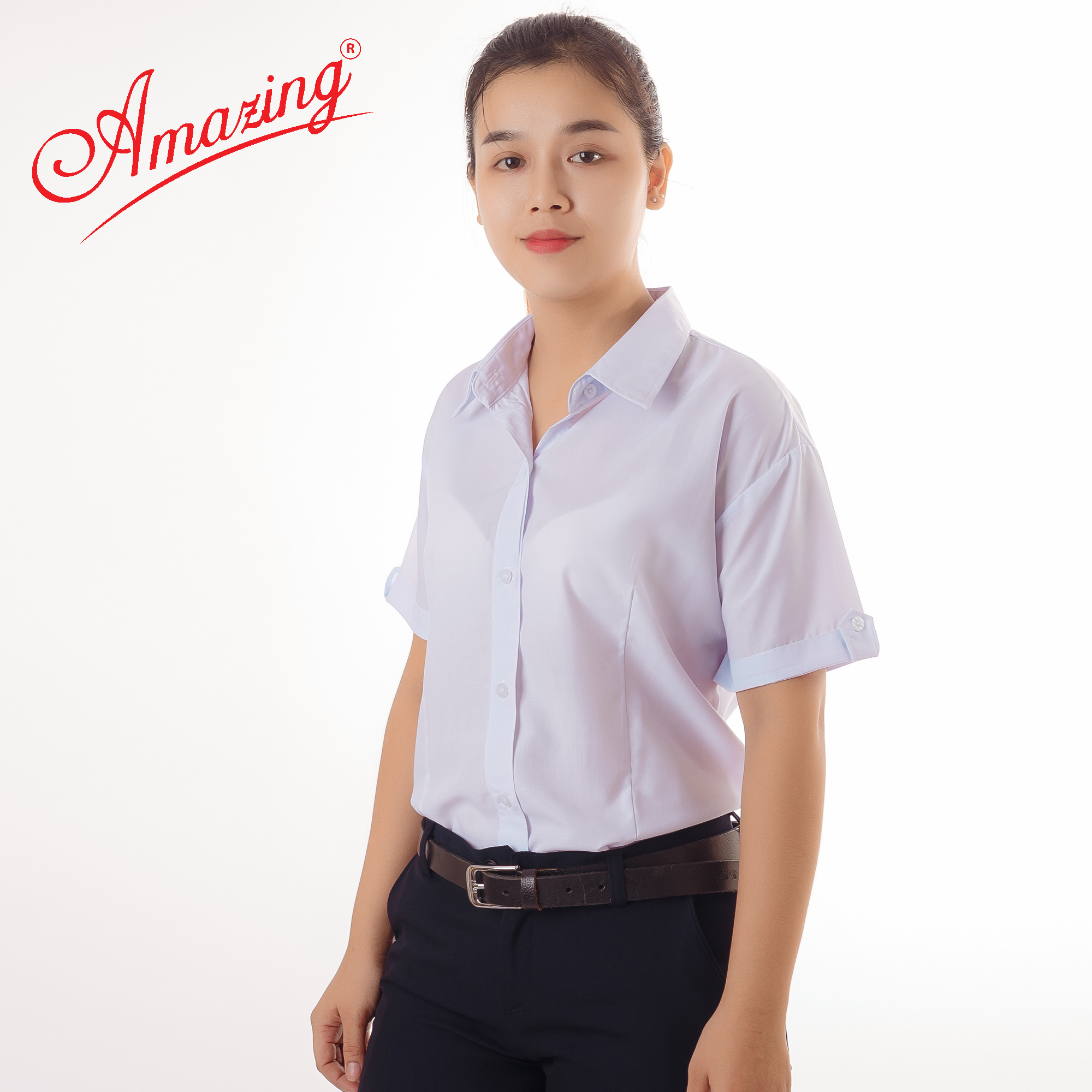 Áo sơ mi nữ Amazing, màu trắng, tay lỡ, vải KT silk, size từ 40-80kg