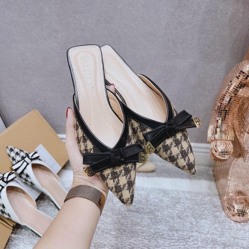 Giày Sục Nữ Dép Sục Mũi Nhọn Gắn Nơ Điệu Đà Đơn Giản Mà Không Kém phần Sang Trọng