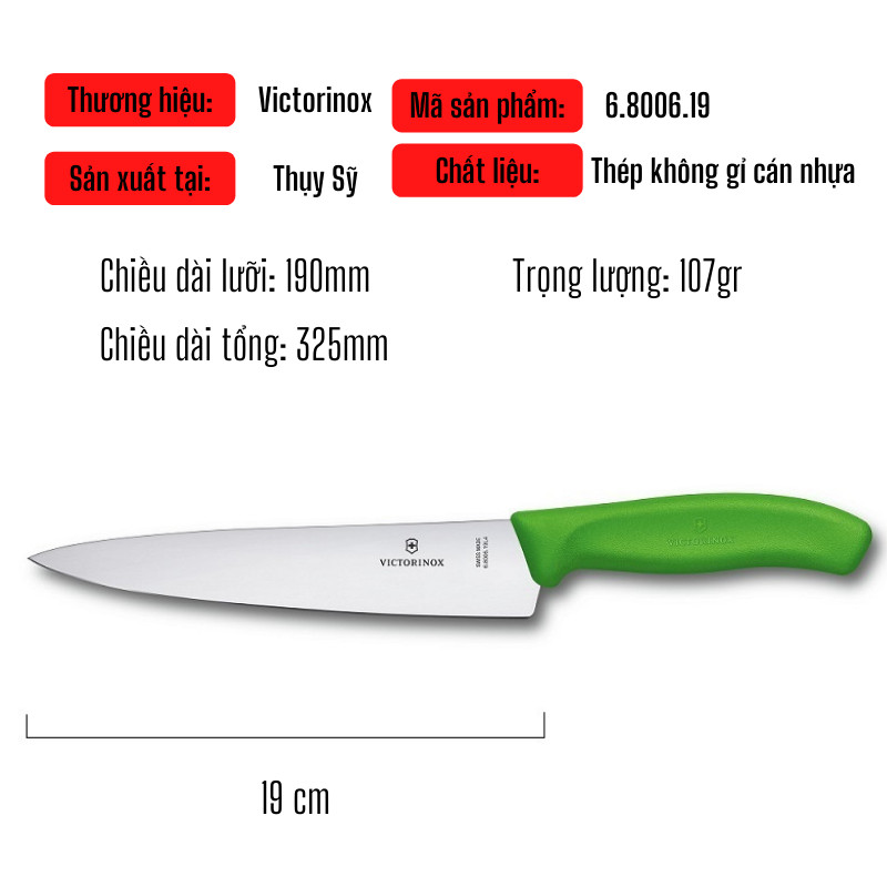 Dao Thái Thép Không Gỉ Cao Cấp Swiss Classic 19cm VICTORINOX Thụy Sỹ