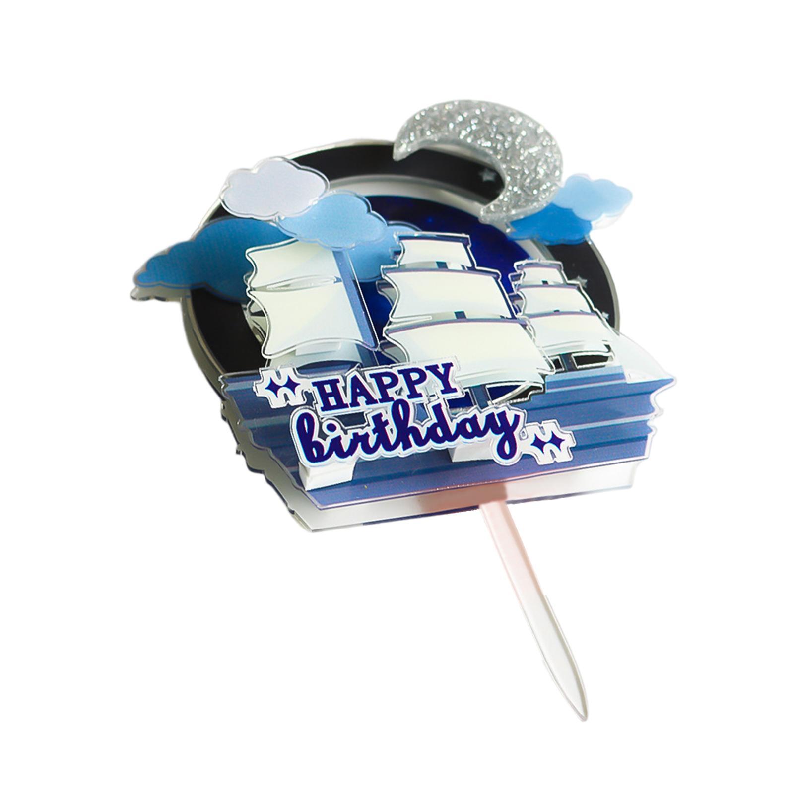 Sailing Themed Happy Birthday Cake Topper Ornaments for Baby Shower Wedding