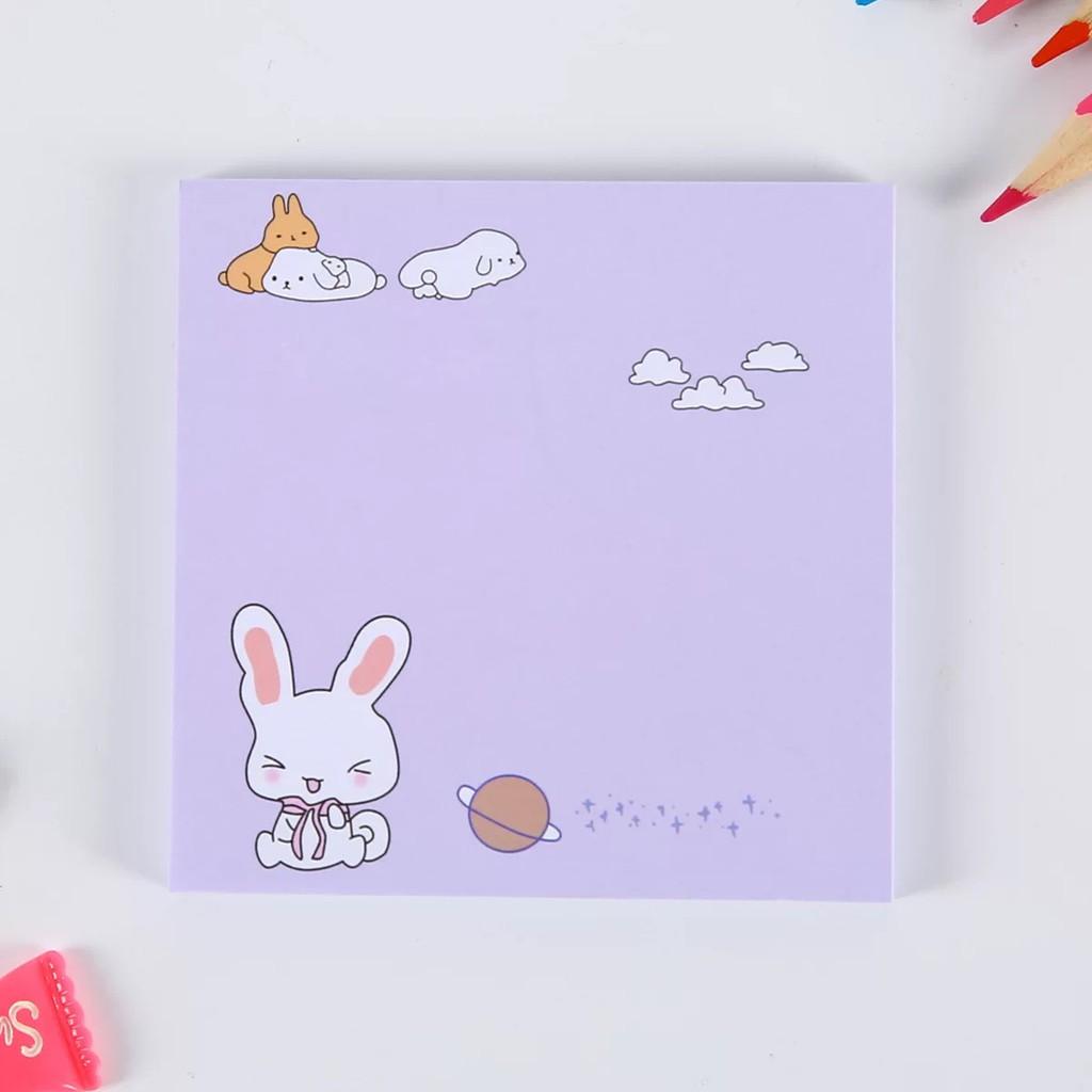 Set 50 Tờ Giấy Note, Giấy Ghi Chú Tone Tím Pastel Hoạ Tiết Gấu Thỏ Dễ Thương ST354