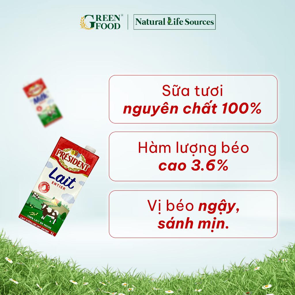 Thùng 6 Hộp Sữa tươi tiệt trùng nguyên kem cao cấp President không đường | Hộp 1L - Nhập khẩu chính hãng từ Pháp