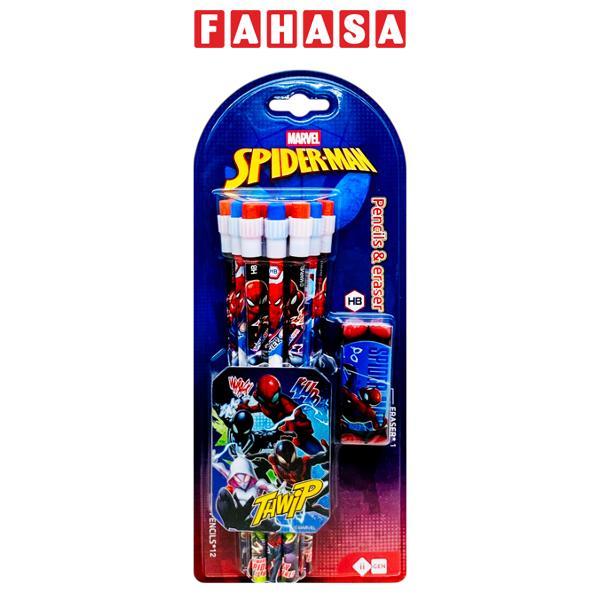 Vỉ 12 Bút Chì Gỗ HB Kèm Gôm Tẩy Spider-Man - iiGEN EN310053