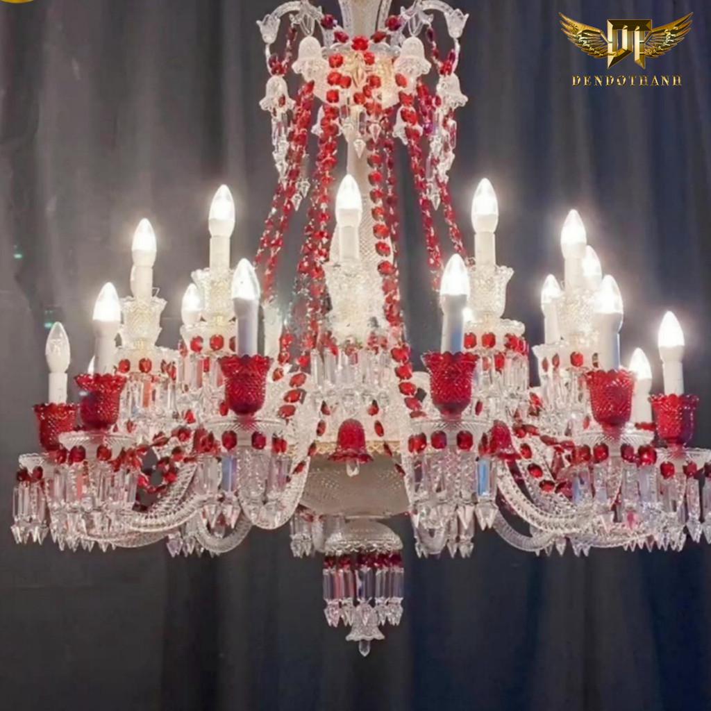 Đèn chùm nến phale phòng khách phối theo phong cách màu rượu vang đỏ, phale đỏ cao cấp NPL DT LIGHt (HÀNG NHẬP KHẨU) - tay chao thuỷ tinh