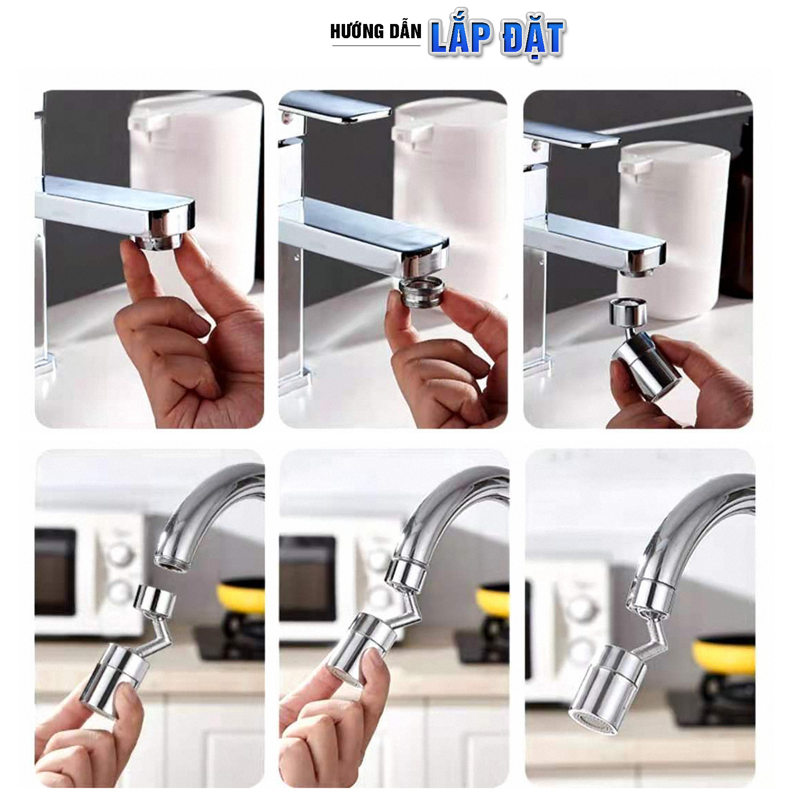 Phụ kiện đầu chuyển gắn vòi nước rửa mặt, vòi lavabo, vòi rửa bát 2 chế độ điều chỉnh nước Sen và dòng, tăng áp, xoay 360 độ, 720 độ, tiết kiệm nước, chất liệu đồng thau mạ 9 lớp – Dan House 3011