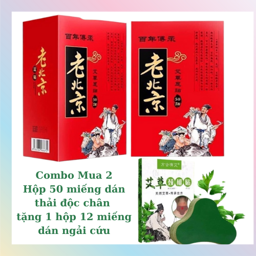 Hộp 50 miếng dán thải độc bàn chân và hộp 12 miếng ngải cứu thắt lưng,vai gáy