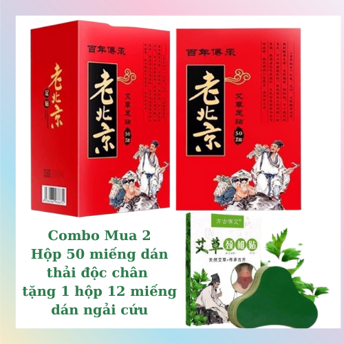 (Combo)Hộp 50 miếng dán thải độc bàn chân và hộp 12 miếng ngải cứu thắt lưng,vai gáy