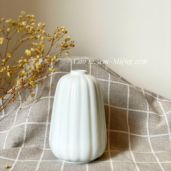 Lọ Hoa Gốm Sứ Mini Bát Tràng Men Trắng Mỹ Nghệ Việt