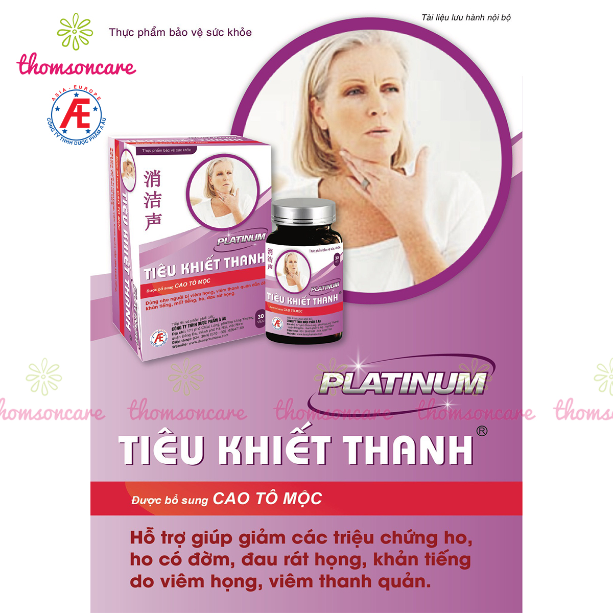 Tiêu khiết thanh Platinum - Lọ 30v mẫu mới - Hàm lượng cao hơn, hiệu quả nhanh hơn - Giảm khản tiếng, mất giọng, đau rát họng
