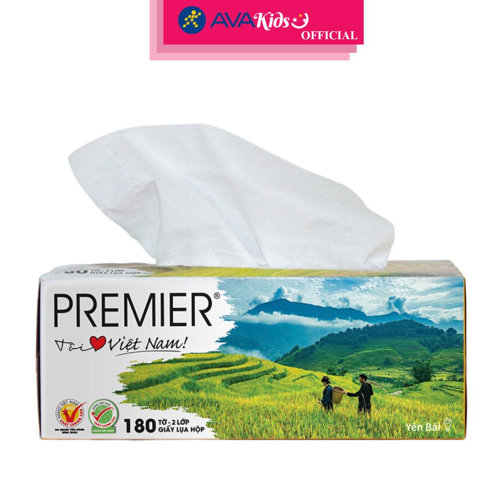 Hộp 180 tờ khăn giấy lụa PREMIER không mùi 2 lớp - Hàng Chính Hãng