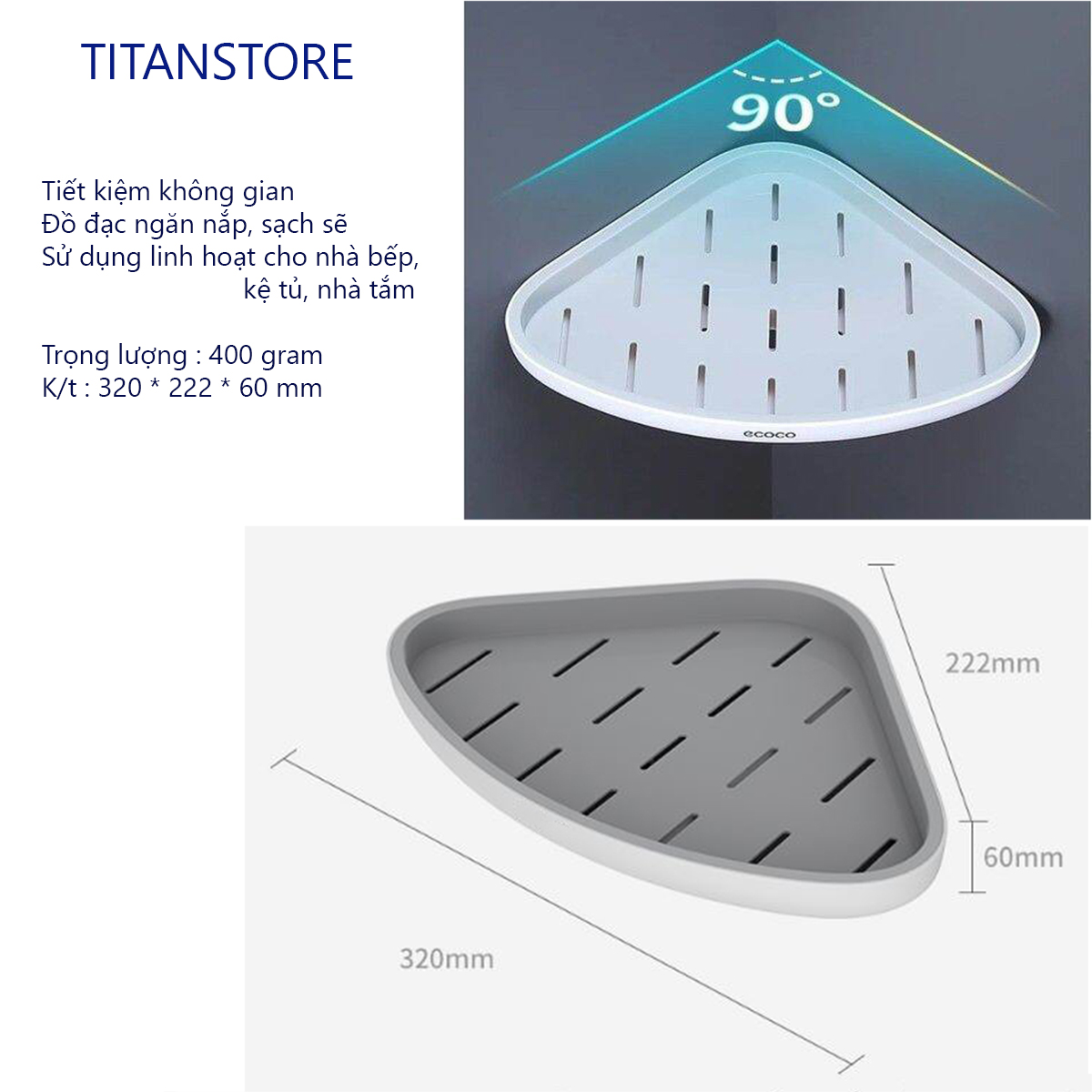 Kệ Góc Dán Tường Đa Năng - Kệ Góc Nhà Tắm - Kệ Góc Đựng Gia Vị - Chất liệu ABS cao cấp, Chống nước, bụi bẩn hiệu quả - Giao màu ngẫu nhiên - HÀNG CHÍNH HÃNG.