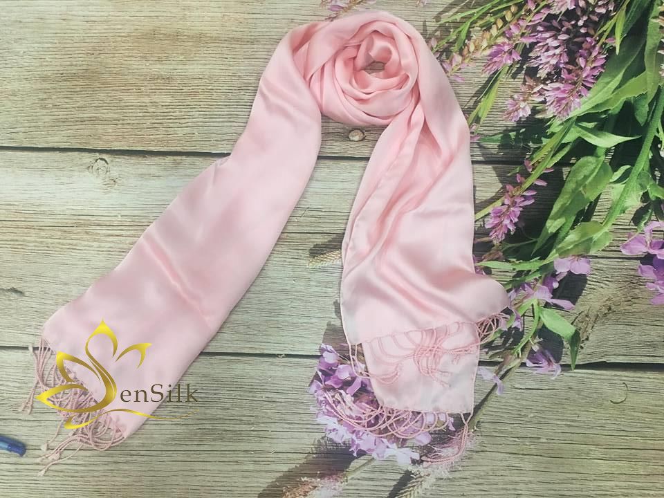 Khăn Lụa Tơ Tằm Bảo Lộc SenSilk - Hồng - 1800*550m - Quà Tặng Cho Người Phụ Nữ Thành Đạt