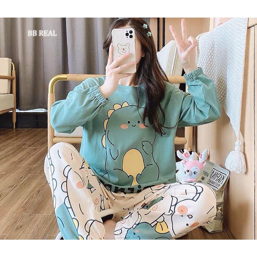 Đồ Bộ Mặc ở Nhà Bộ Đồ Ngủ Nữ Quần Dài Pijama Thun Lạnh Đẹp Freesize Từ 45-60Kg - BB REAL