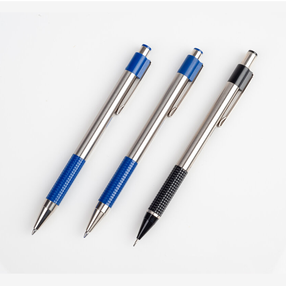 6 cây bút bi bấm vỏ kim loại F-301 - mực xanh