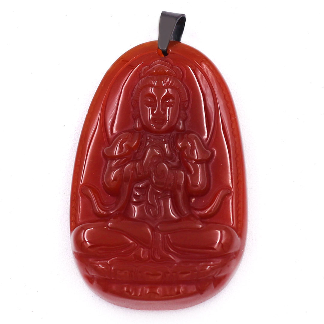 Mặt Dây Chuyền Phật Đại Nhật Như Lai Đá Mã Não Đỏ Size Nhỏ 3.6cm & Size Lớn 4.5cm - Tặng Kèm Móc Inox - Phong Thủy 868 - May Mắn - Bình An