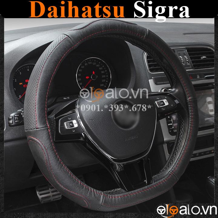 Bọc vô lăng D cut xe ô tô Daihatsu Sigra volang Dcut da cao cấp - OTOALO - Đen chỉ đỏ