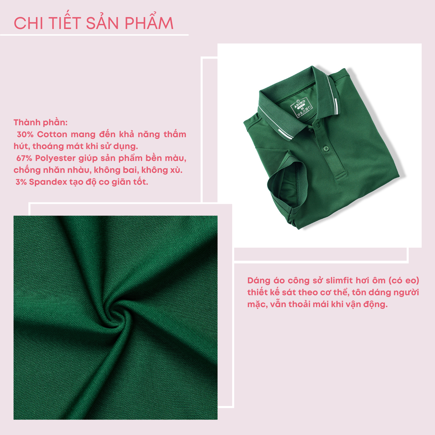 Áo polo nữ màu xanh lá phối viền ADINO vải polyester cotton không bai xù dáng công sở slimfit hơi ôm trẻ trung APN05