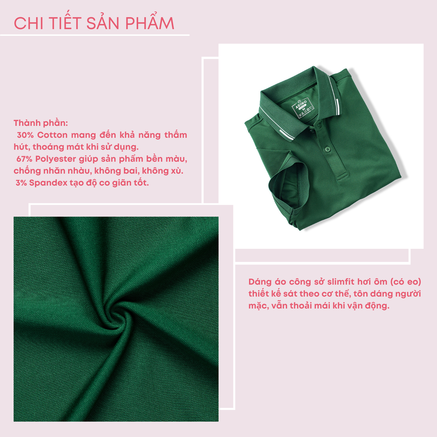 Áo polo nữ màu xanh lá (xanh ve chai) phối viền ADINO vải polyester cotton không bai xù dáng công sở slimfit hơi ôm trẻ trung APN05