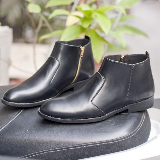 Giày Chelsea Boot Nam Cổ Khóa Da Nhám Màu Đen Cực Chất - CB521-nhamkhoa- Kèm Vòng Gỗ Mun