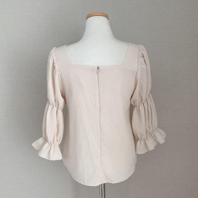 Áo Kiểu Chiffon Tay Phồng Cổ Vuông Phong Cách Retro Nữ Tính Ngọt Ngào