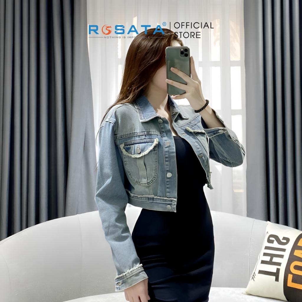 Áo Khoác Nữ Croptop Jean Dài Tay ROSATA K39 Cao Cấp Freesize Xuất Xứ Việt Nam