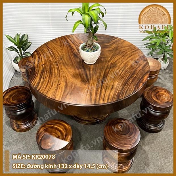 Bàn Tròn Nguyên Tấm Gỗ Me Tây - Đường Kính 1.32m