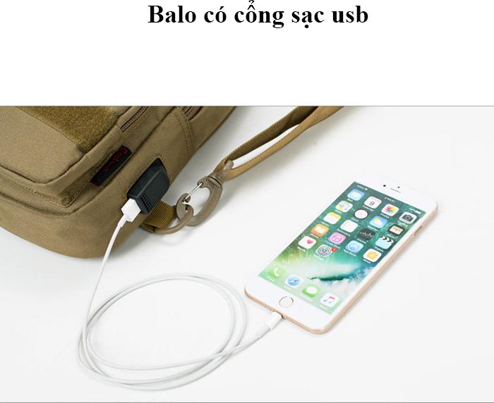 Balo đeo chéo phong cách quân đội có cổng sạc usb