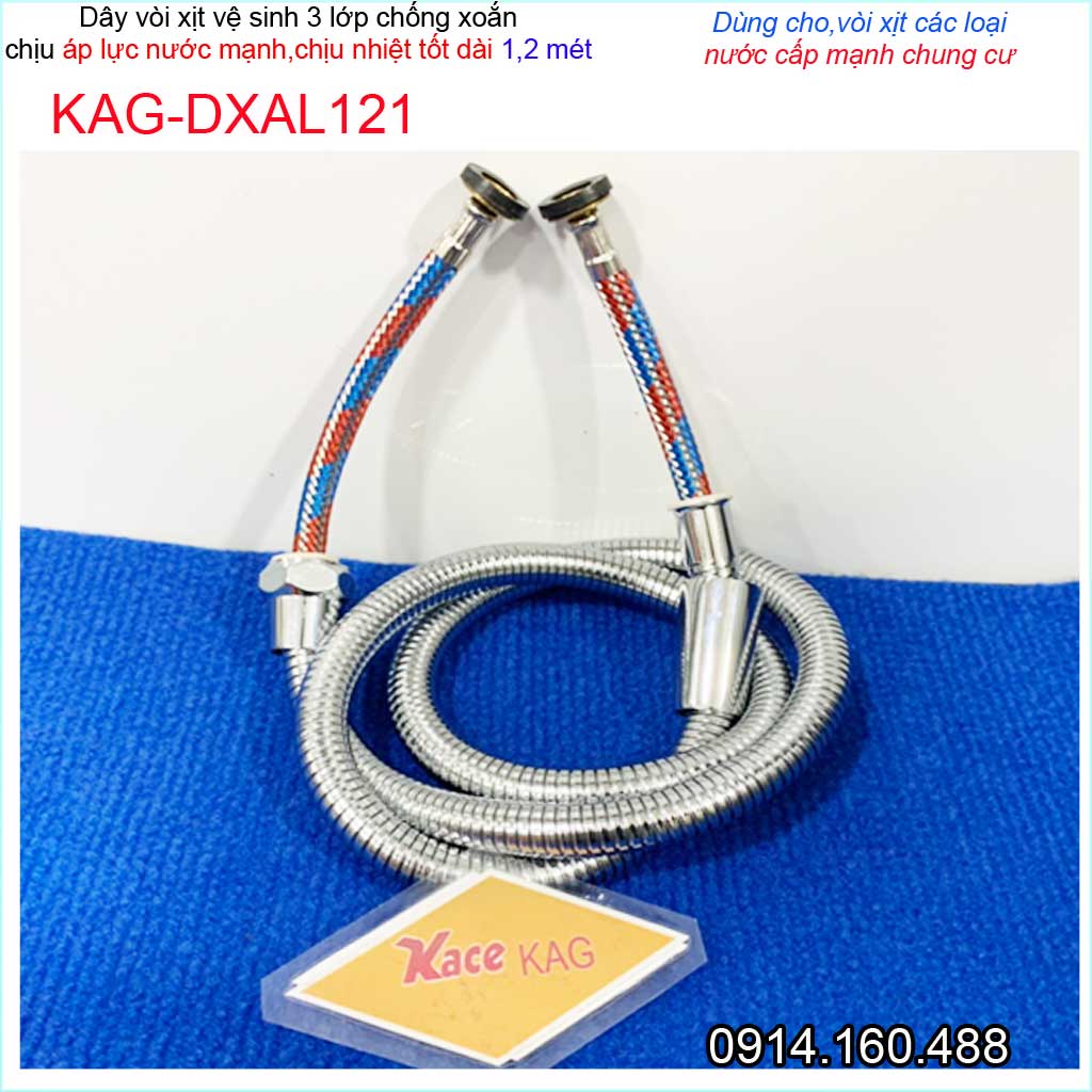 Dây sen chịu nhiệt chịu áp 1.2m KAG-DXAL121 dây vòi xịt dây mềm cấp nước 1.2m giá tốt sử dụng tốt