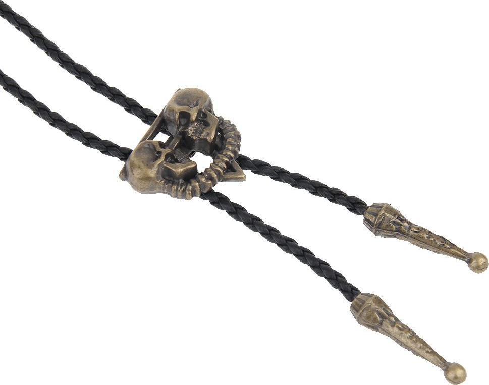 Punk Skeleton Skull Bolo Tie Leather Necktie Necklace Western