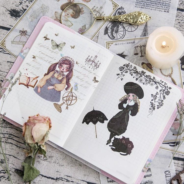 Set 3 tấm Sticker dán trang trí sổ tay DIY hình cô gái trung cổ