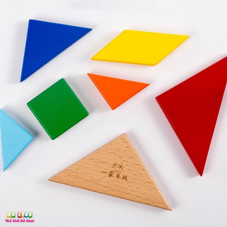 Đồ chơi xếp hình Tangram (Trí Uẩn) 7 mảnh loại đẹp, dày 1.2cm bằng gỗ