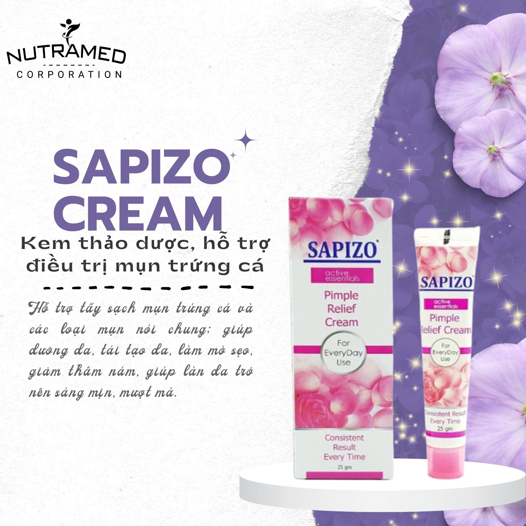 Kem thảo dược Sapizo Cream hỗ trợ điều trị mụn trứng cá (Hộp