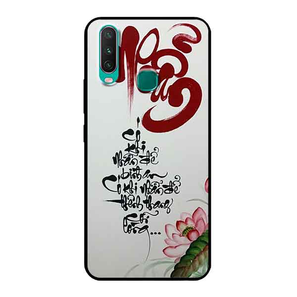 Ốp Lưng in cho Vivo Y17 Mẫu Thư Pháp NHẪN Nền Vàng - Hàng Chính Hãng