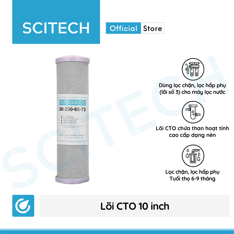 Lõi lọc nước số 3 CTO 10 inch dùng trong máy lọc nước RO, bộ lọc thô - Hàng chính hãng