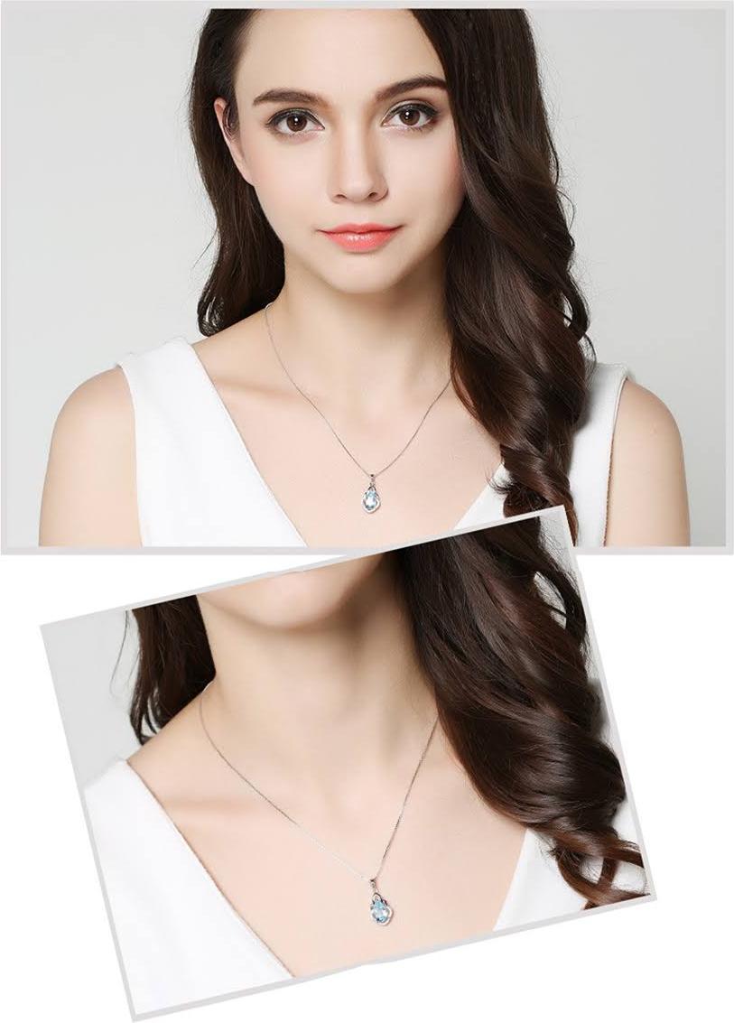 Dây chuyền bạc nữ Đính Đá pha lê xanh đại dương - Trang sức bạc Panmila