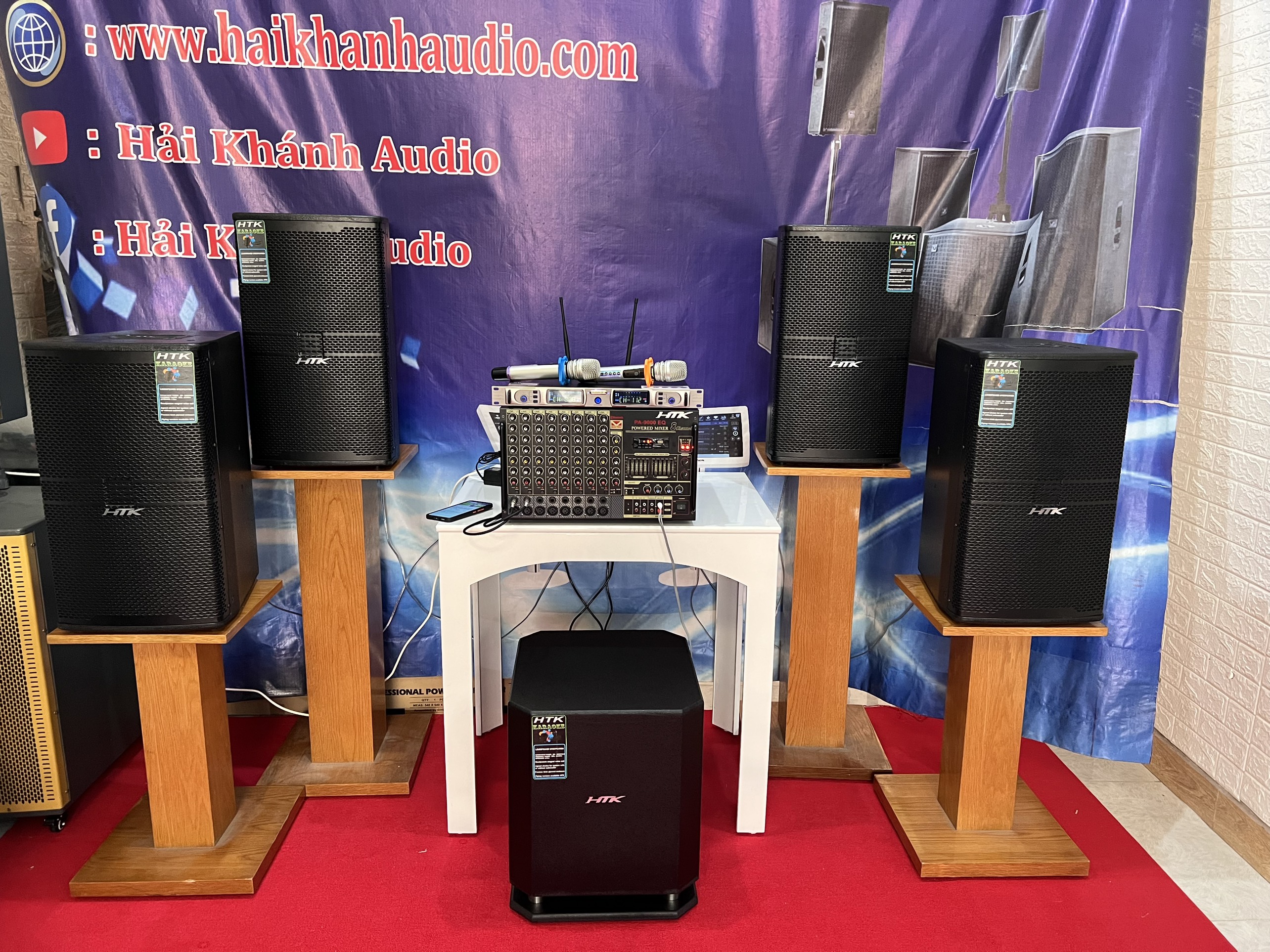 Bộ dàn 4 loa 3 tấc cao cấp karaoke và nghe nhạc HTK - 9000 EQ Hải Triều