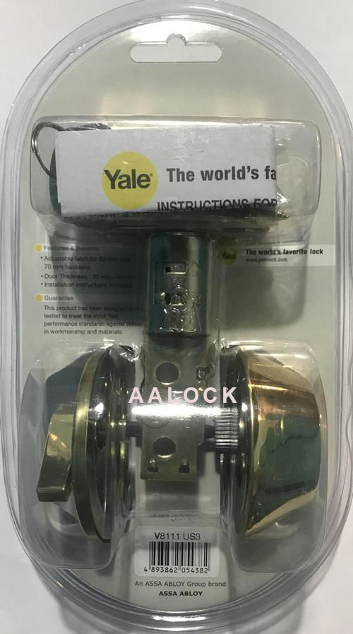 Khóa cửa cổng màu đồng- khóa cóc Yale V8111 US3, ngoài chìa- trong chốt vặn